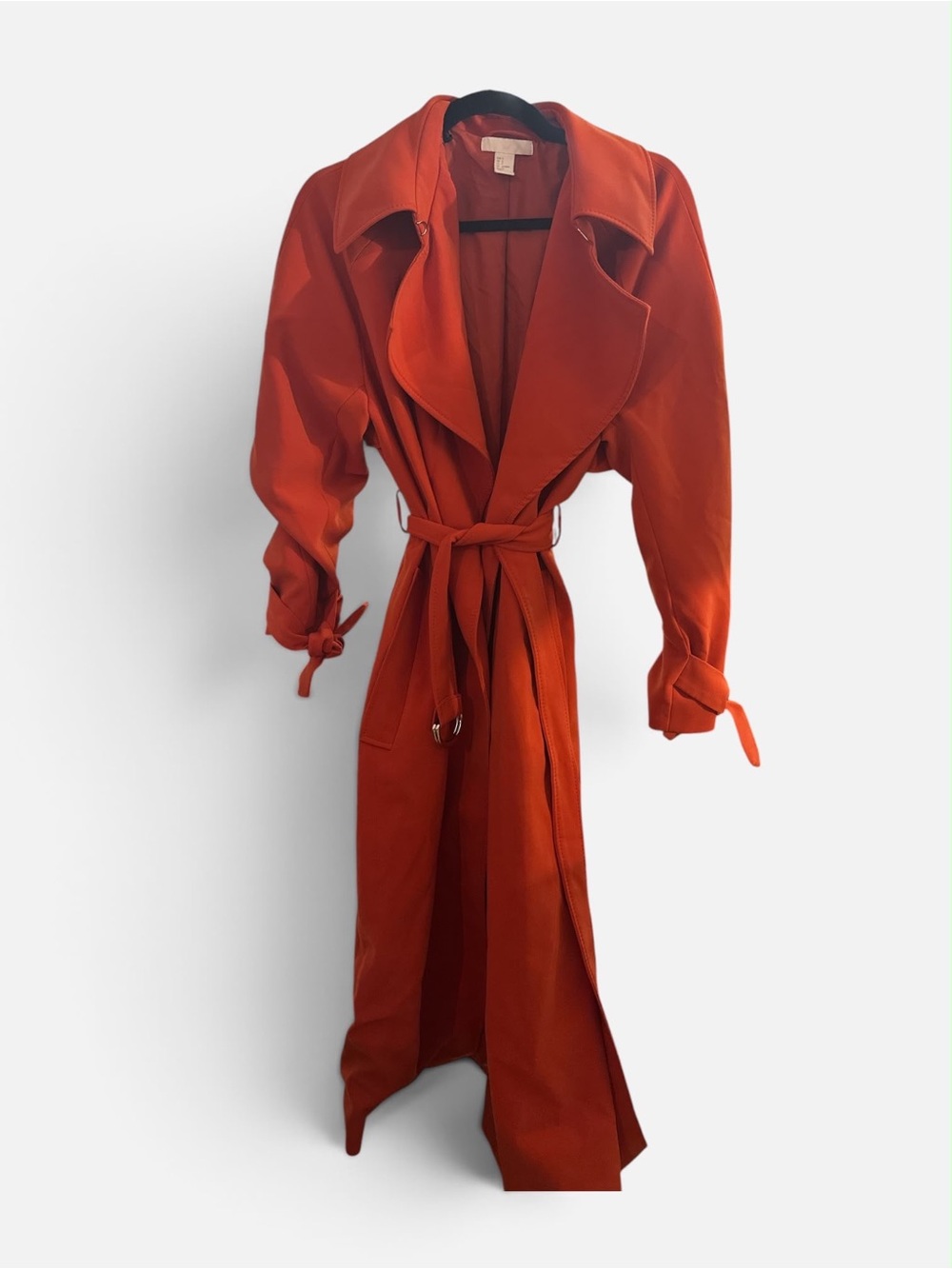 H&M Orange-Red Trench Coat Robe with Tie Belt